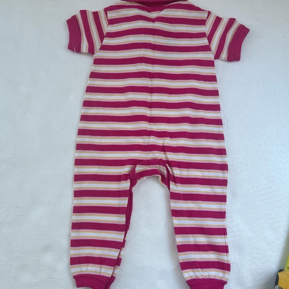 NWT Vintage the Disney store pink and white striped polo baby romper
